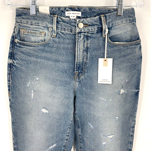 Good American Good Classic Straight Leg Jeans Indigo Blue Women's Size 0/25 NWT - Picture 3 of 5
